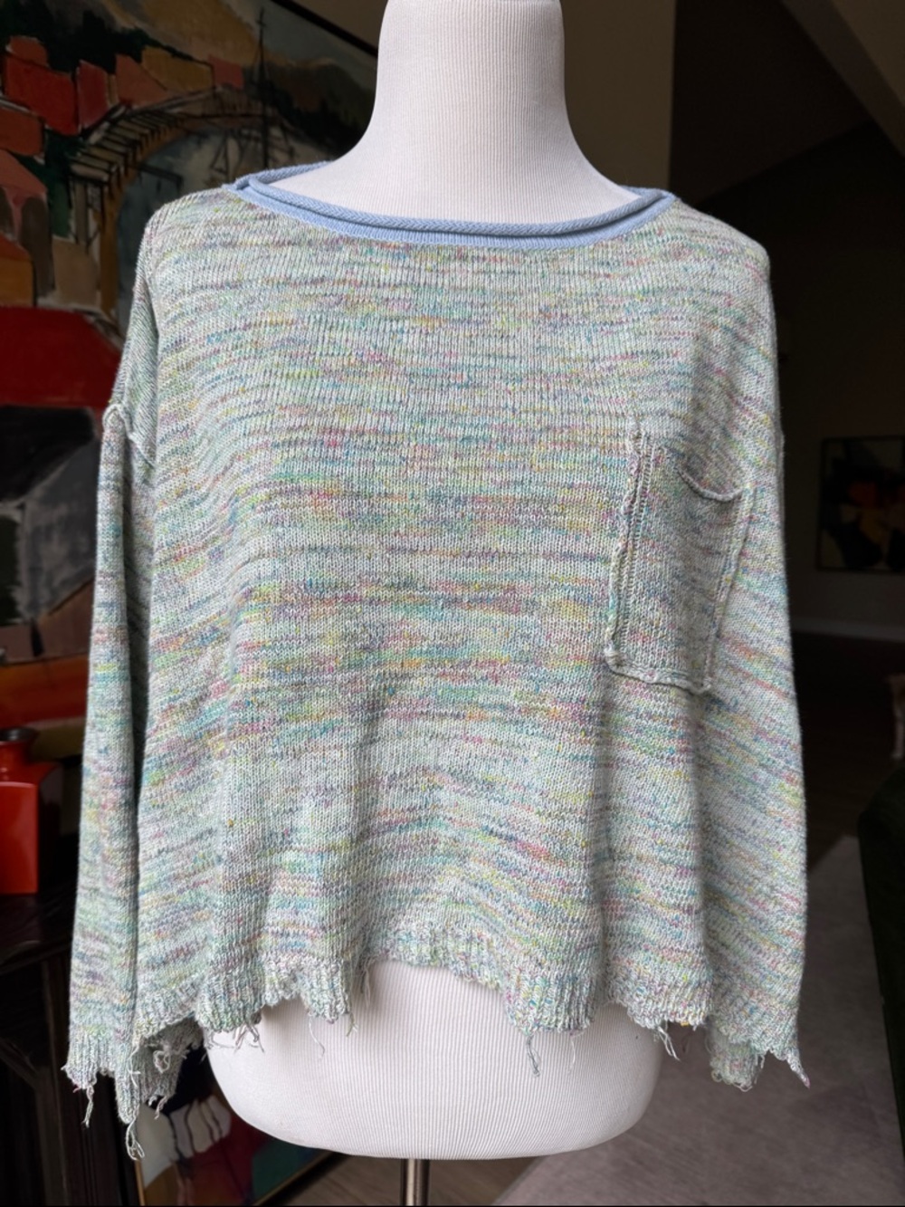 Free People Multicolor Pastel Scoop Neck Knit Sweater